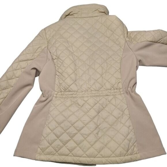 Giacca tan quilted puffer coat with elastic side panel and cinch waist small - Picture 5 of 14
